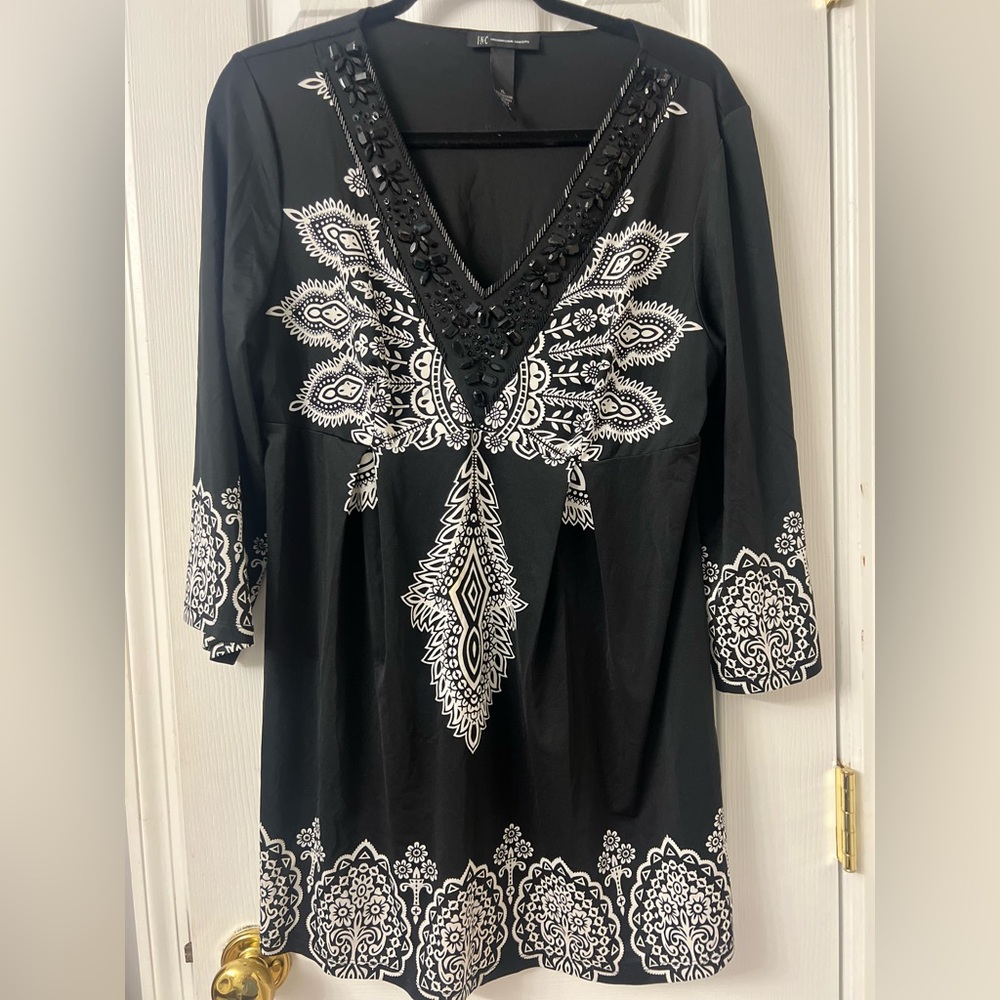 INC XL black beaded tunic